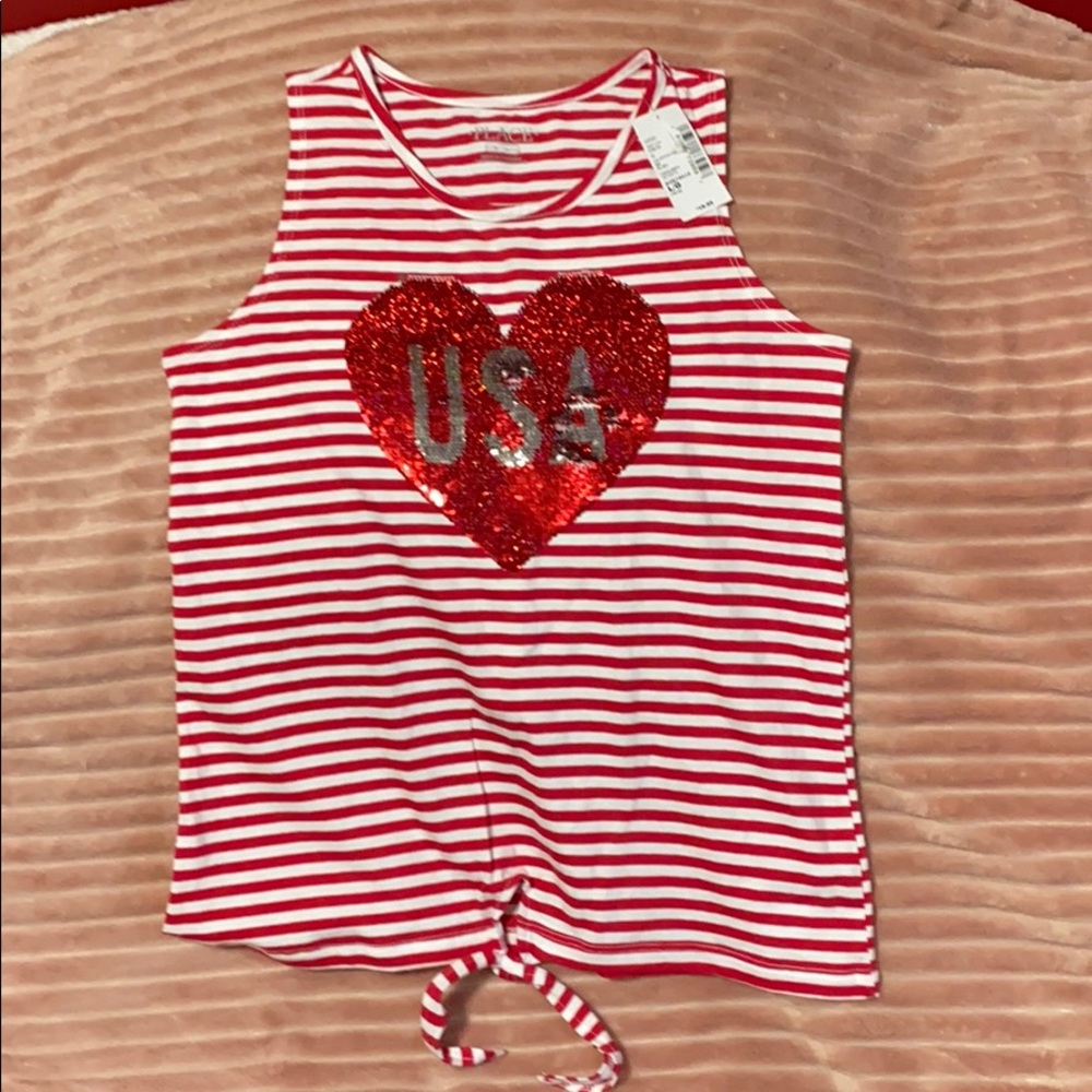 Girl shirt red and white stripe USA sparkle